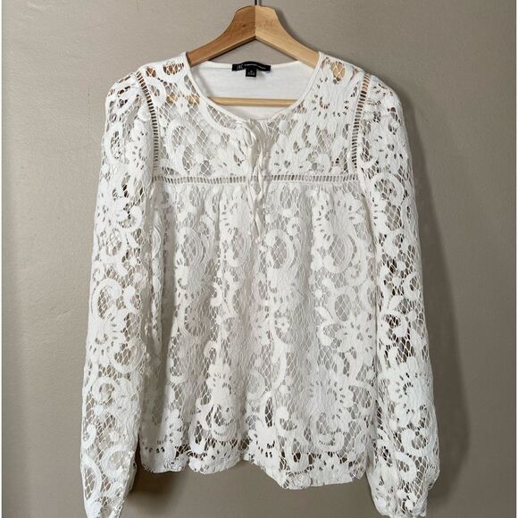 INC International Concept lace overlay long sleeves blouse M - Picture 1 of 6